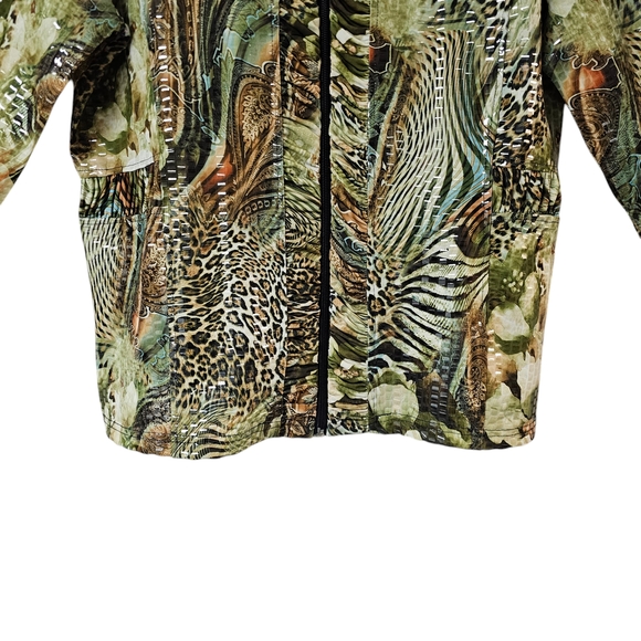 Toni Morgan Jacket Women's L Short Full Zip Floral Animal Print Clear Sequins - Picture 6 of 8